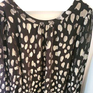 Ladies XL Metallic Silver & Black Long Sleeve Blouse FREE SHIPPING